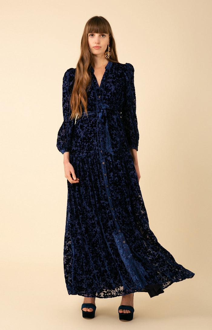 hale bob Heloise Solid Velvet Burnout Maxi Dress