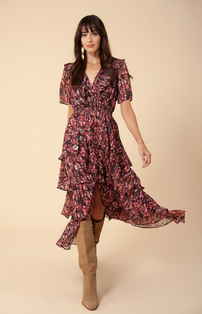 Hale Bob Jade Lurex Jacquard Tiered Dress