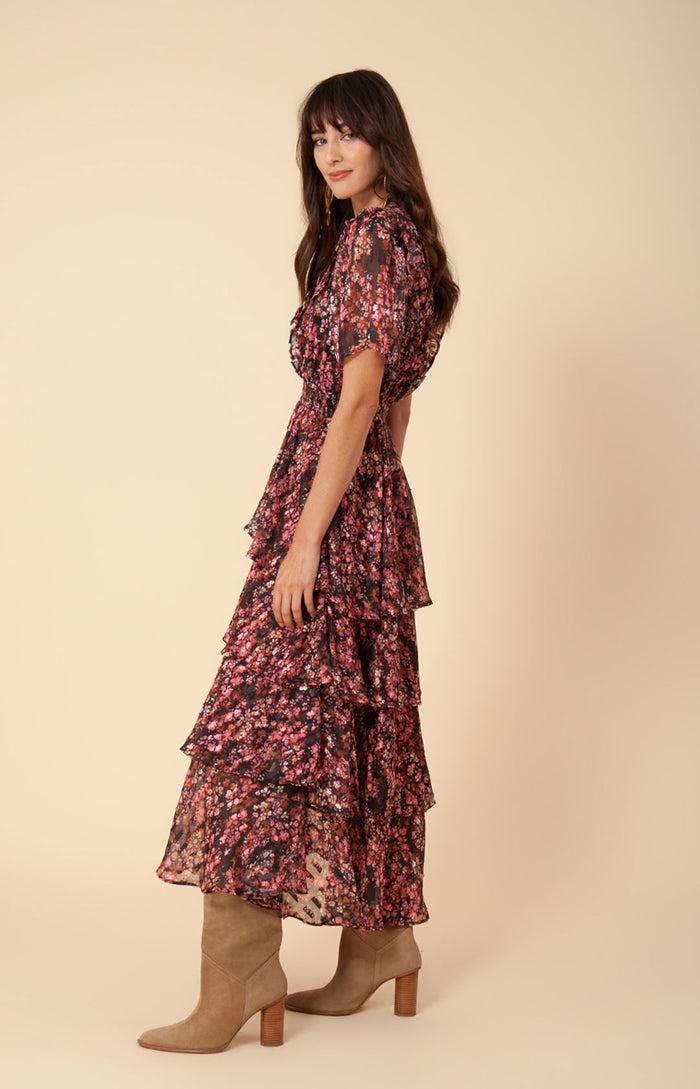 Hale Bob Jade Lurex Jacquard Tiered Dress