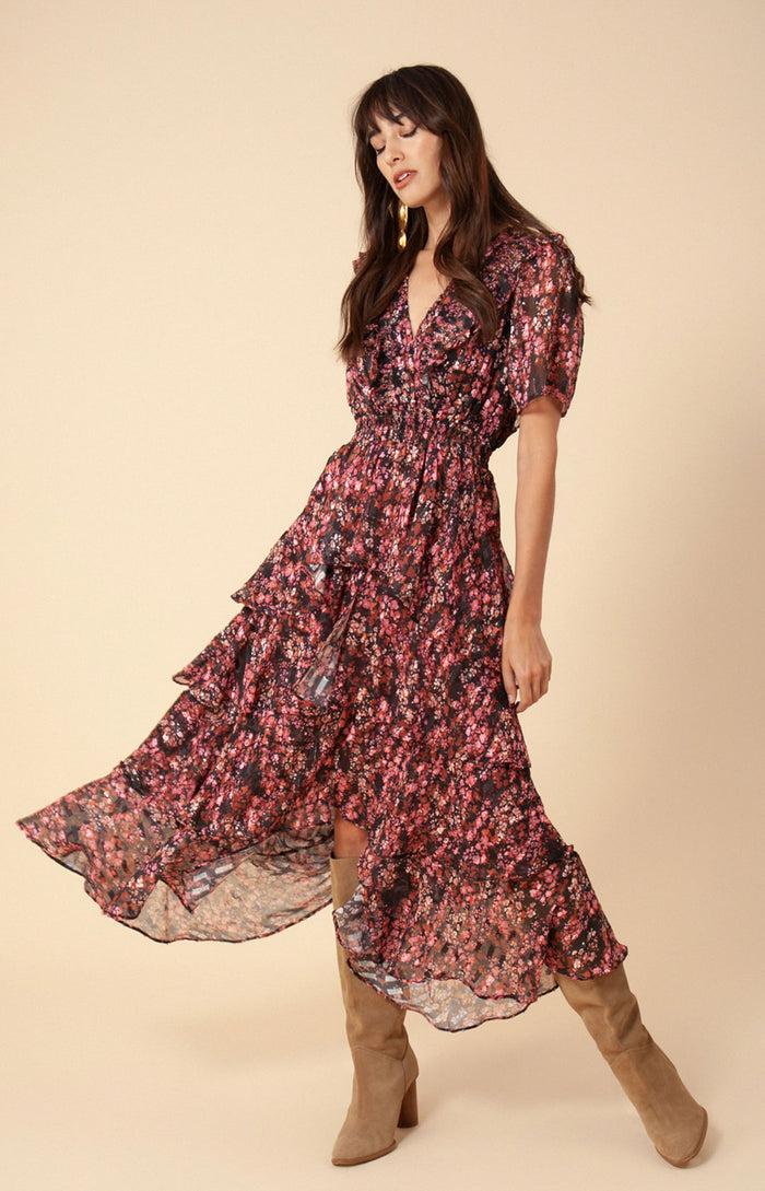 hale bob Jade Lurex Jacquard Tiered Dress