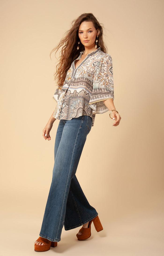 Hale Bob Janessa Silk Bell Sleeve Top