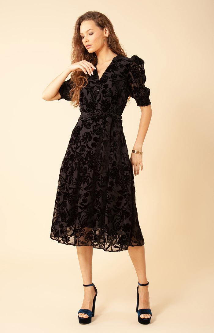 Hale Bob Kimbra Solid Velvet Burnout Dress
