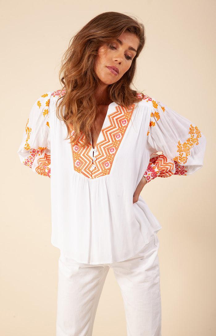 hale bob Kizzy Embroidered Crinkle Gauze Top