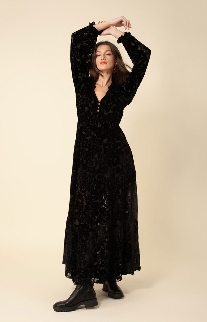 hale bob Lina Solid Velvet Burnout Maxi Dress