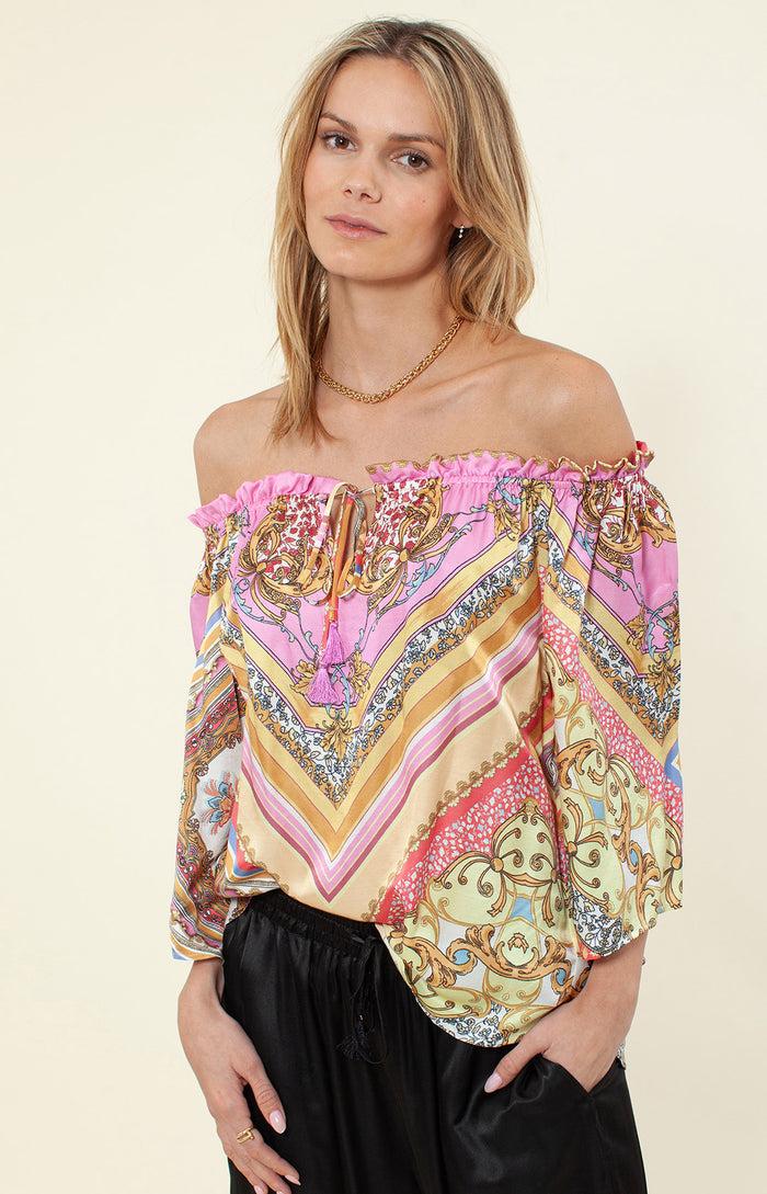 Hale Bob Lolita Off Shoulder Silk Top