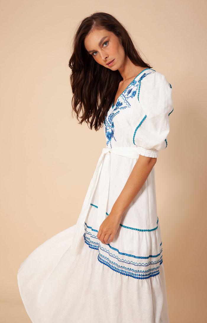 Hale Bob Lorna Embroidered Linen Maxi Dress