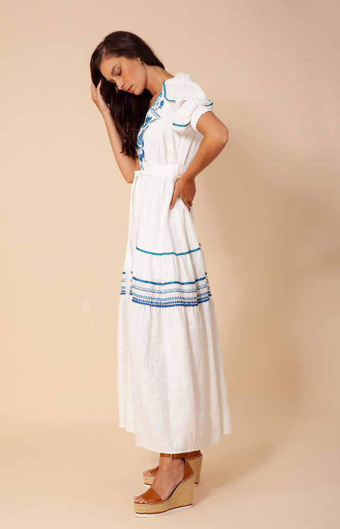 Hale Bob Lorna Embroidered Linen Maxi Dress