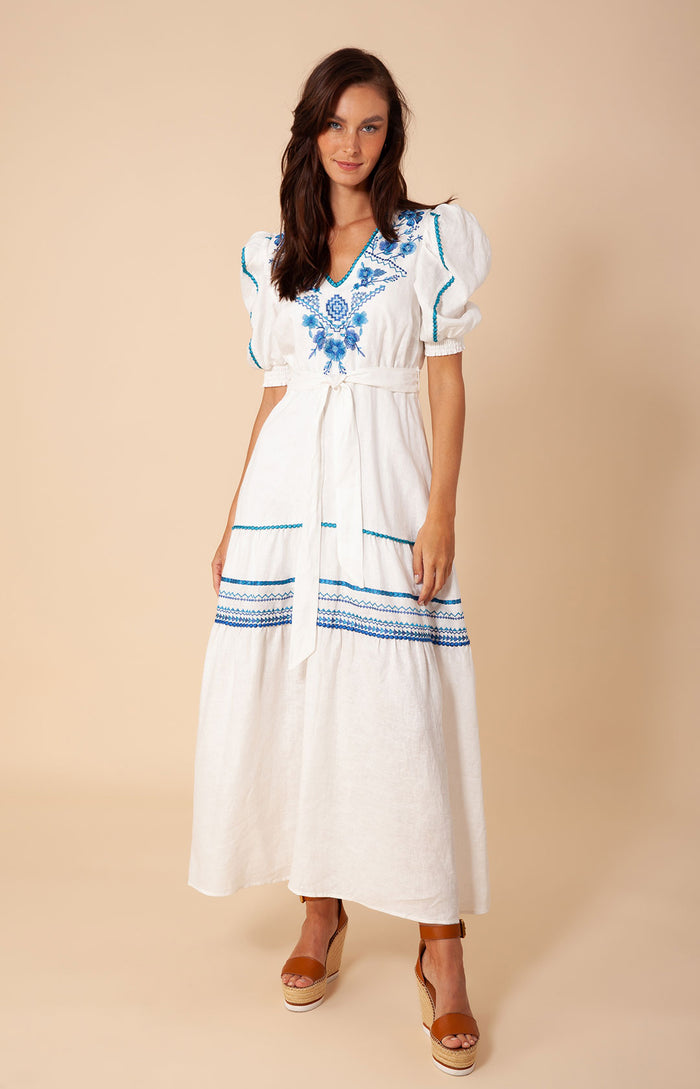 hale bob Lorna Embroidered Linen Maxi Dress