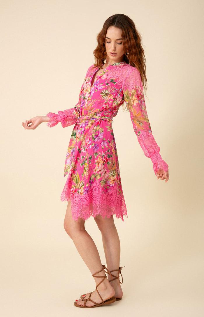 Hale Bob Lucille Lace Trim Georgette Dress