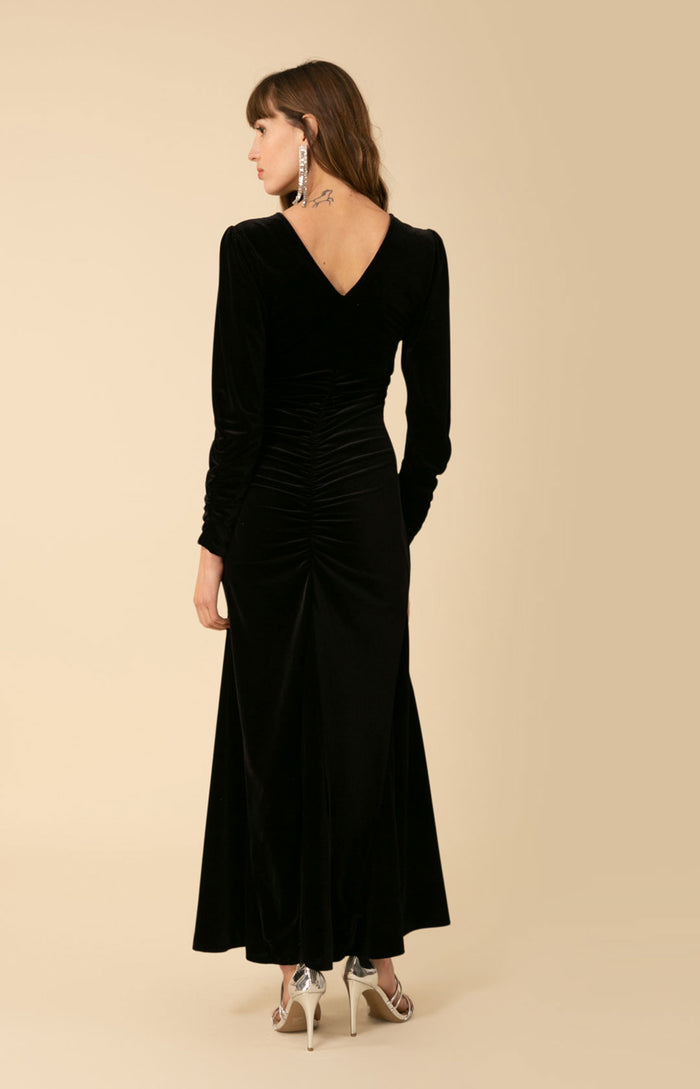 Hale Bob Lya Shirred Velvet Maxi Dress