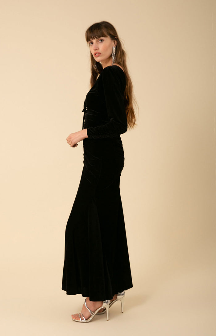 Hale Bob Lya Shirred Velvet Maxi Dress