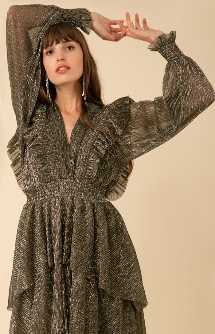 Hale Bob Lyna Lurex Crinkle Chiffon Dress