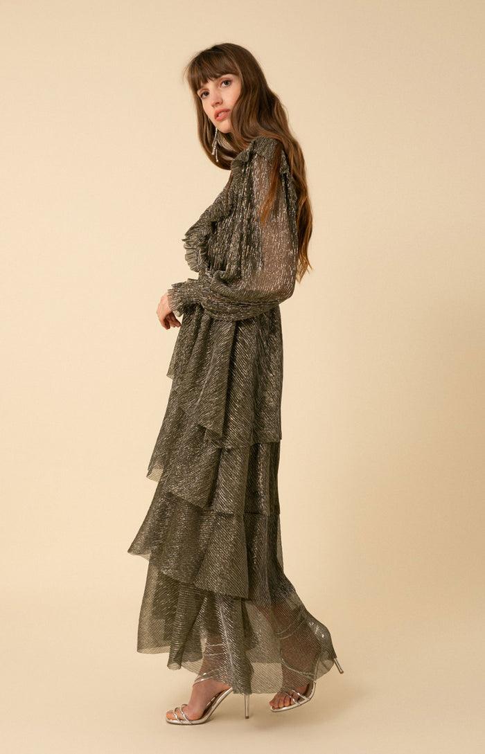 Hale Bob Lyna Lurex Crinkle Chiffon Dress