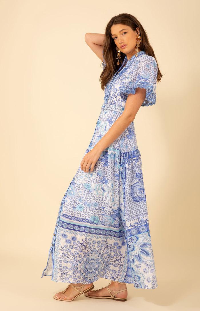 Hale Bob Maggie Belted Linen Maxi Dress