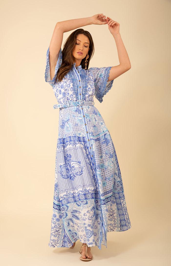 hale bob Maggie Belted Linen Maxi Dress