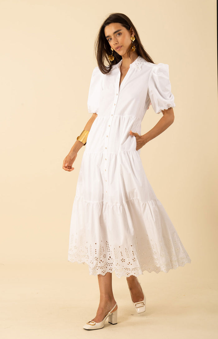 Hale Bob Martha Embroidered Poplin Maxi Dress