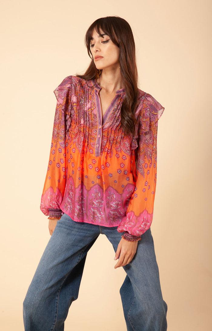 Hale Bob Maya Pleated Chiffon Top