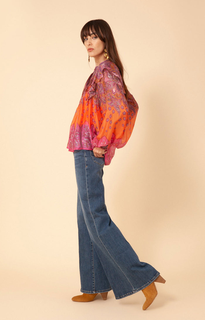 Hale Bob Maya Pleated Chiffon Top