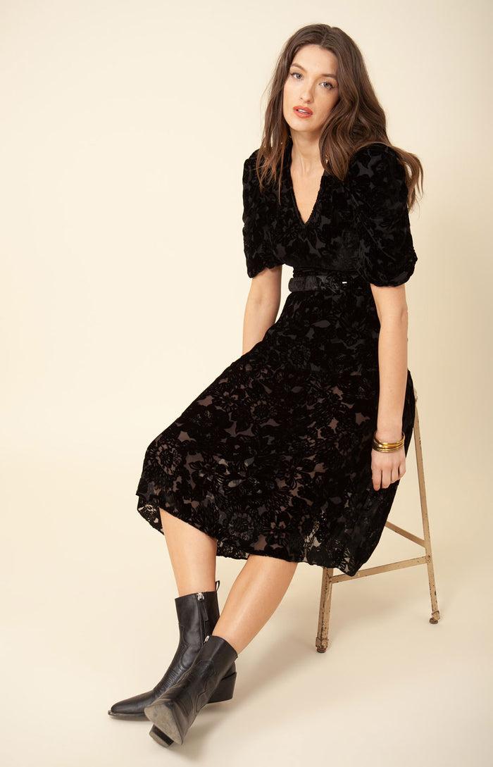 Hale Bob Mia Solid Velvet Burnout Midi Dress