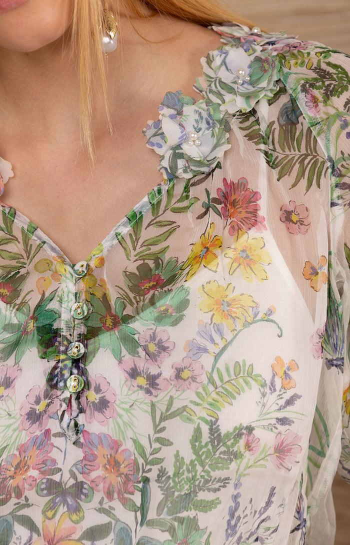 Hale Bob Monica Silk Floral Applique Top