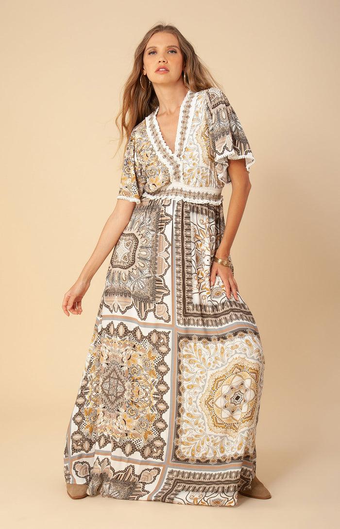 Hale Bob Nadja Smocked Maxi Dress