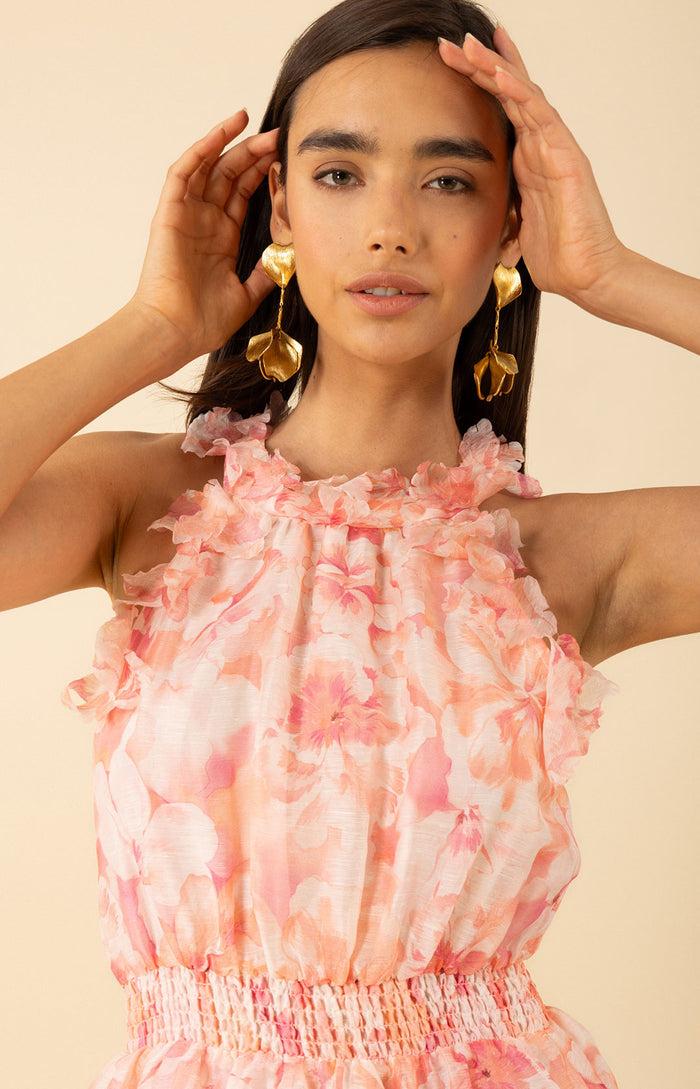 Hale Bob Nala Organza Floral Trim Dress