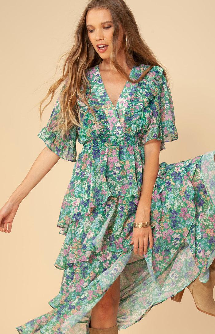 Hale Bob Natasha Tiered Chiffon Dress
