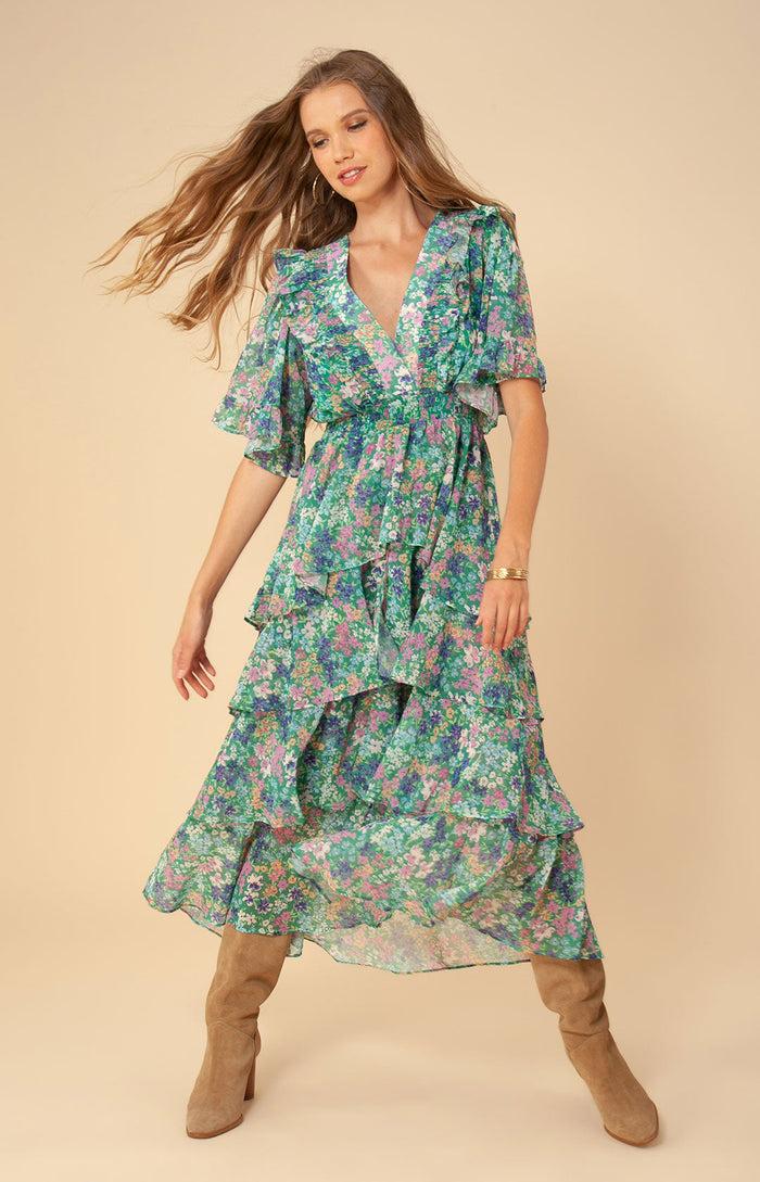 Hale Bob Natasha Tiered Chiffon Dress