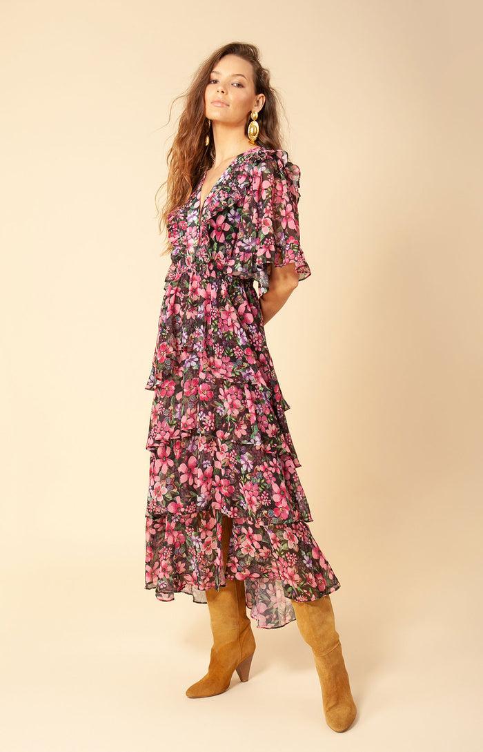 Hale Bob Natasha Tiered Chiffon Dress