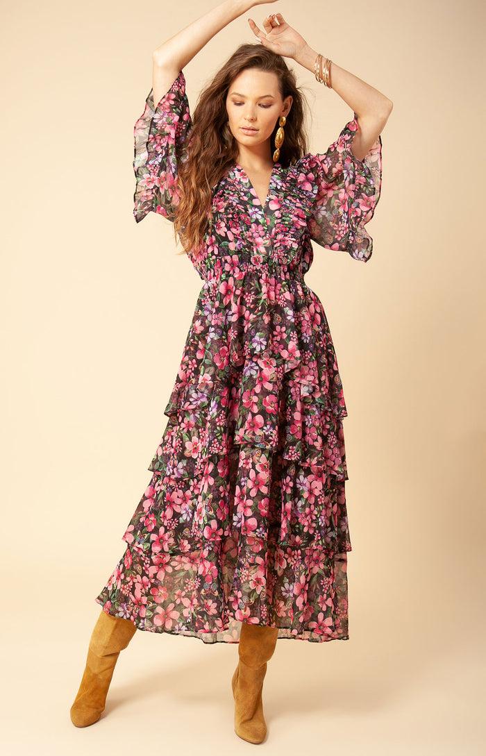 Hale Bob Natasha Tiered Chiffon Dress