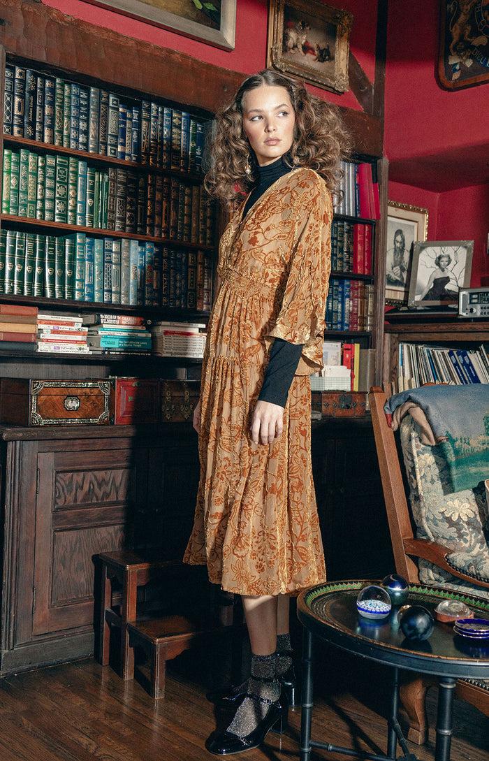 hale bob Raven Solid Velvet Burnout Dress