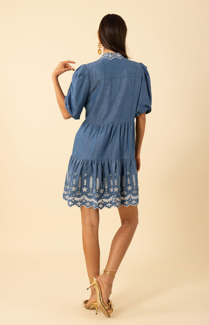 Hale Bob Rayna Embroidered Chambray Dress