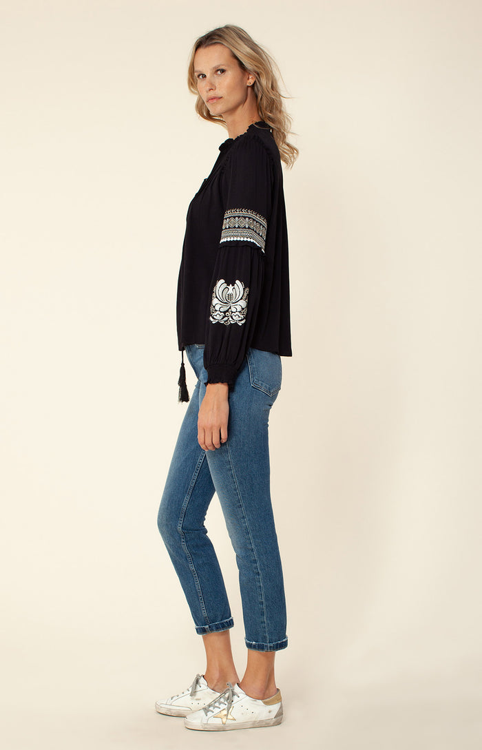 Hale Bob Reign Embroidered Lace-up Top