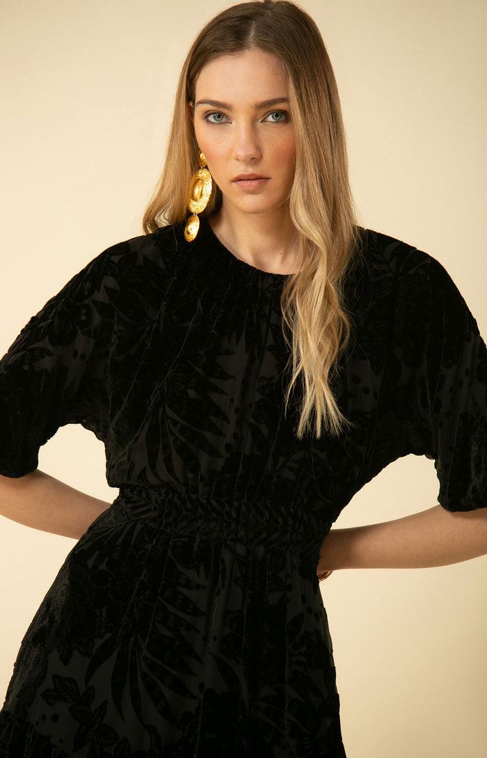 Hale Bob Ruby Solid Velvet Burnout Dress