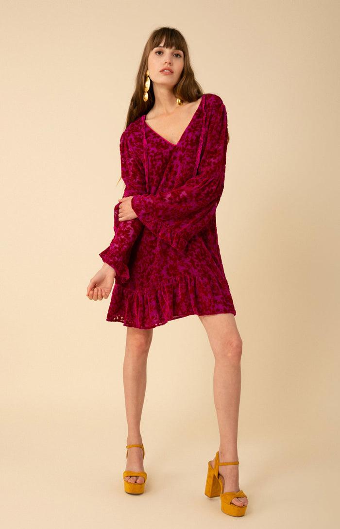 hale bob Salome Solid Velvet Burnout Dress