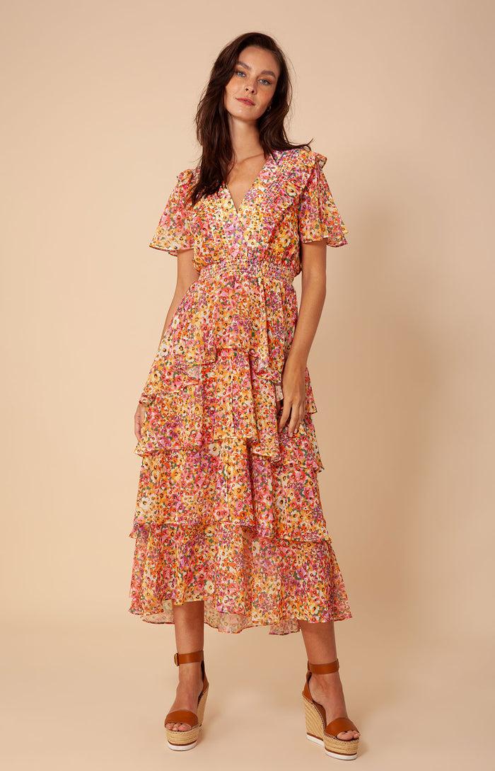 Hale Bob Sania Tiered Chiffon Dress