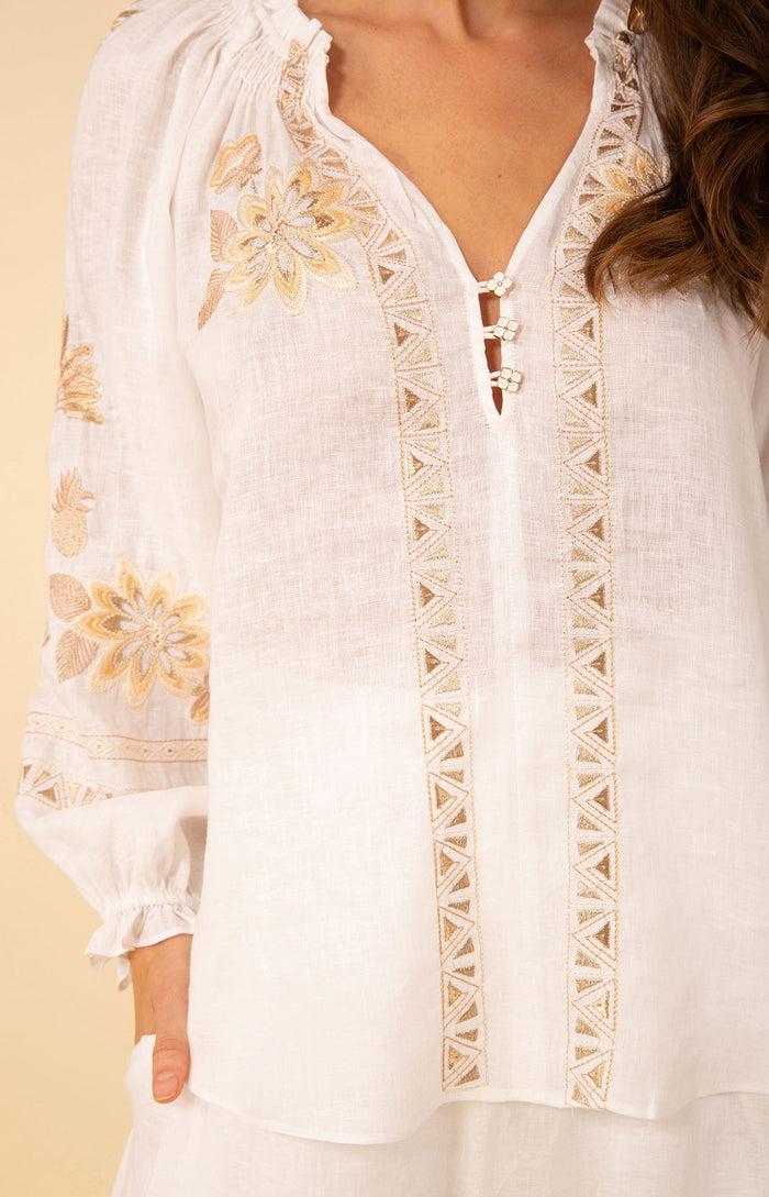 Hale Bob Saylor Embroidered Linen Top