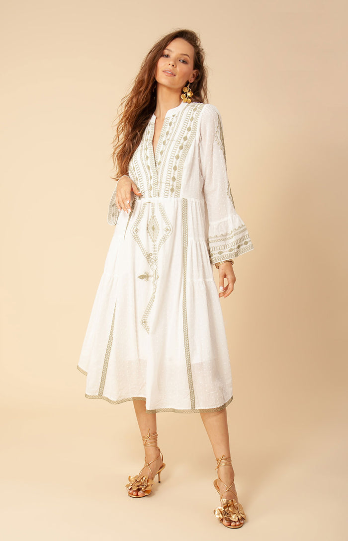Hale Bob Tasha Embroidered Midi Dress