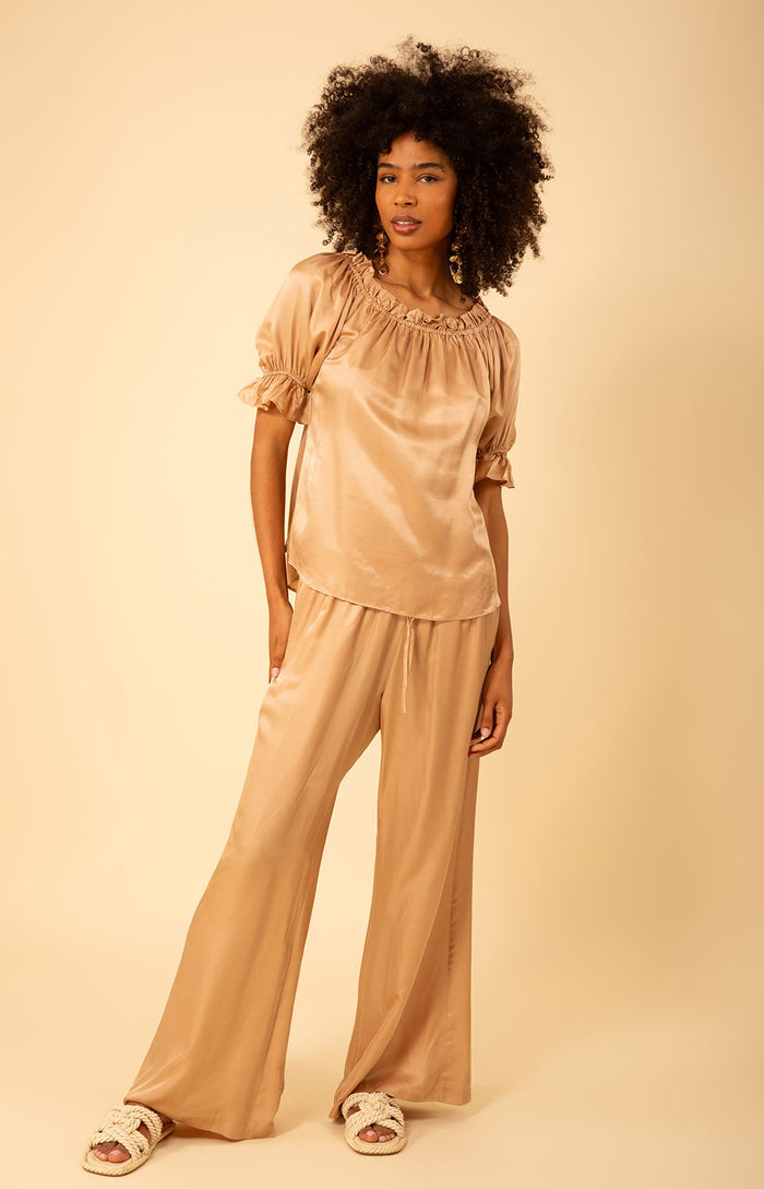 Hale Bob Tatum Solid Charmeuse Balloon Sleeve Top