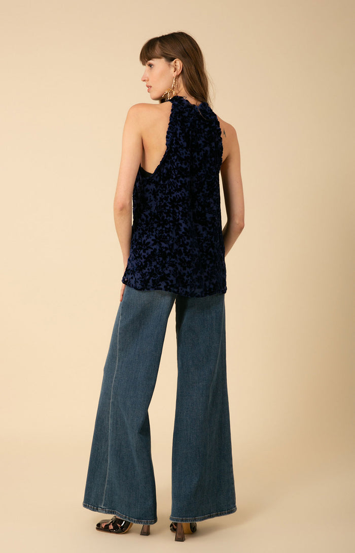 Hale Bob Thais Solid Halter Velvet Burnout Top