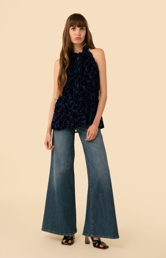 Hale Bob Thais Solid Halter Velvet Burnout Top