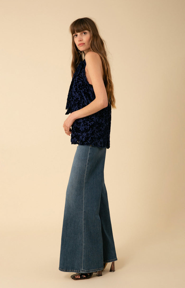 Hale Bob Thais Solid Halter Velvet Burnout Top