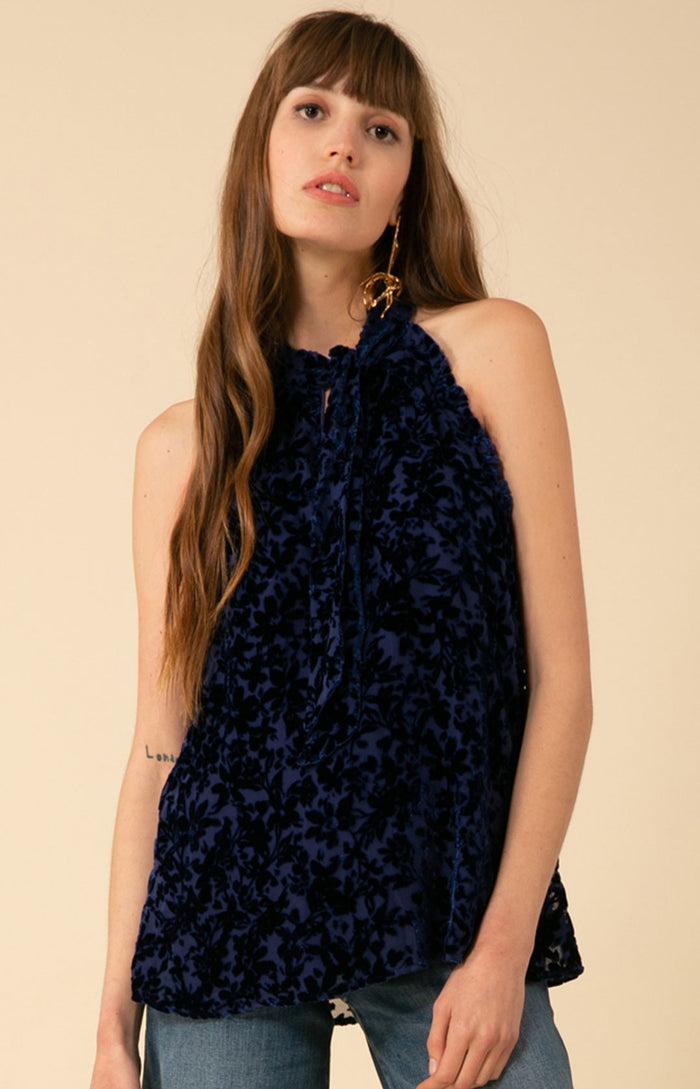 hale bob Thais Solid Halter Velvet Burnout Top