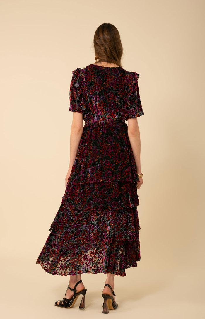 Hale Bob Valentine Velvet Burnout Tiered Dress