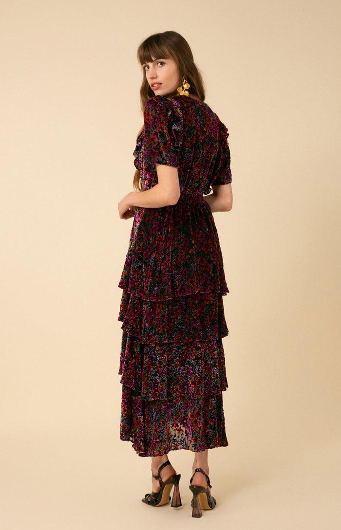 Hale Bob Valentine Velvet Burnout Tiered Dress