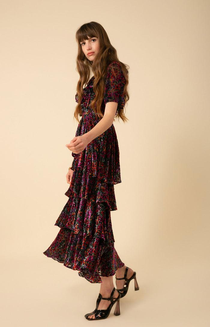 Hale Bob Valentine Velvet Burnout Tiered Dress