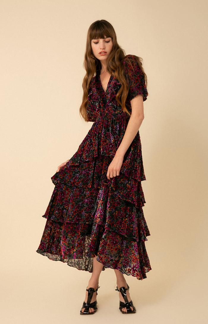 hale bob Valentine Velvet Burnout Tiered Dress