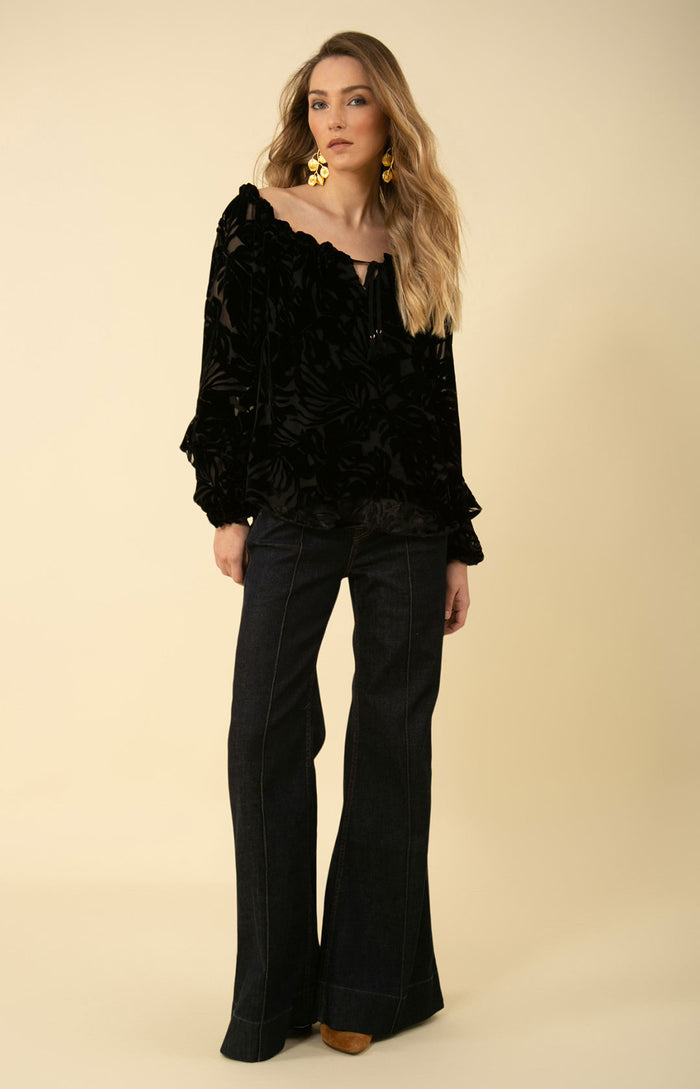 Hale Bob Violet Solid Velvet Burnout Top