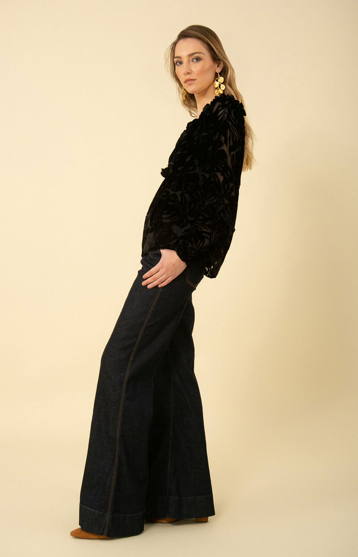 Hale Bob Violet Solid Velvet Burnout Top