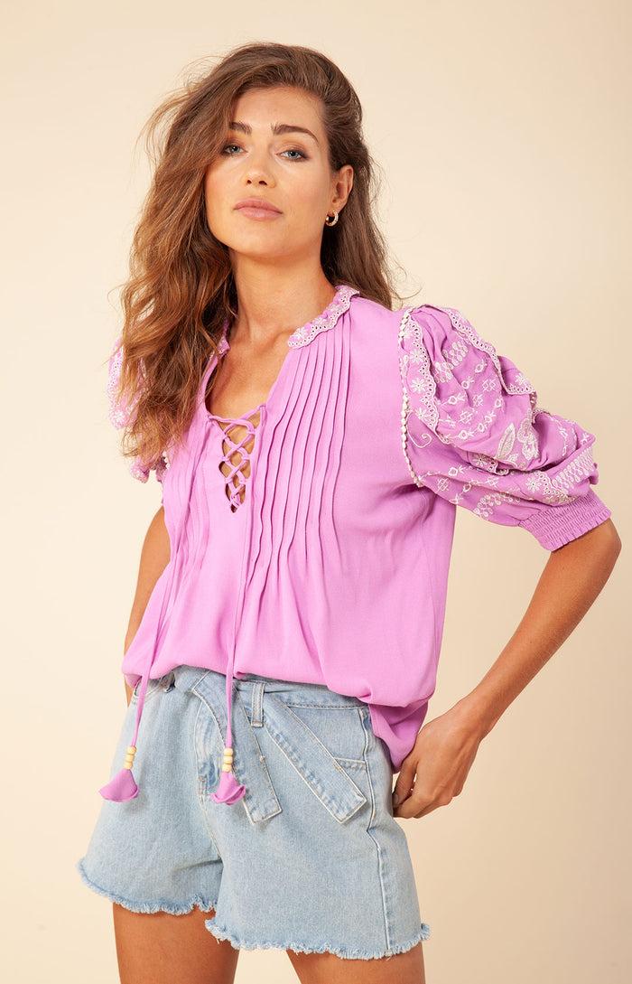 Hale Bob Yara Embroidered Crepe Top